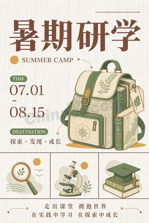 暑期研学旅行教育海报矢量模板